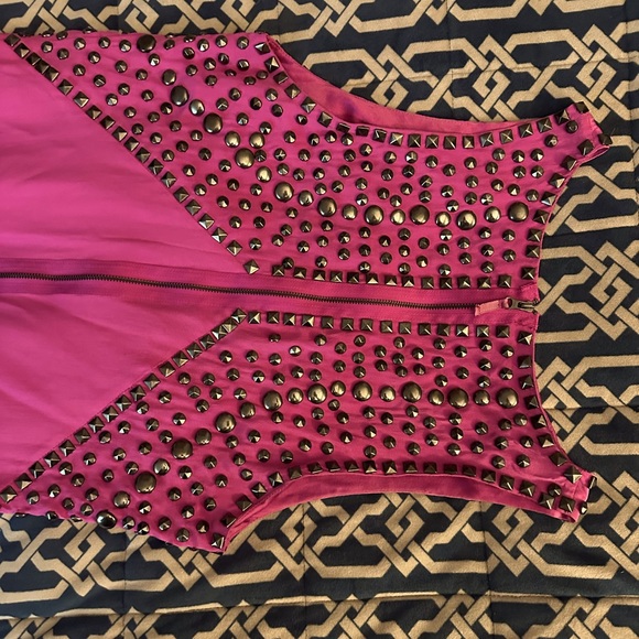 Bright pink silk dress with metal details - Picture 2 of 7